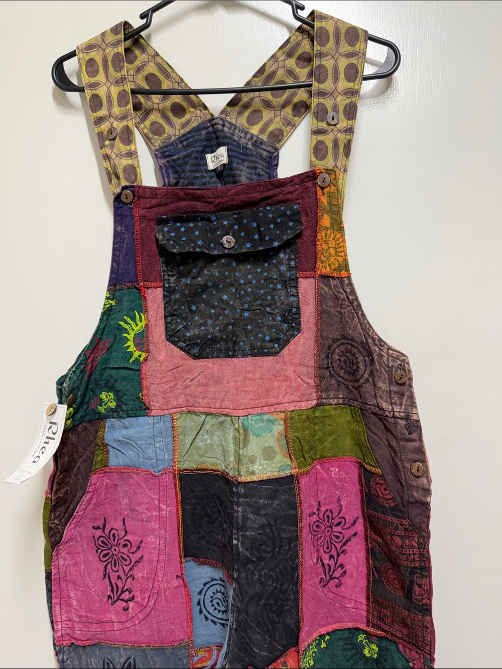 Patchwork Multi-Color Boho Overalls Jumpsuit - Picture 2 of 4